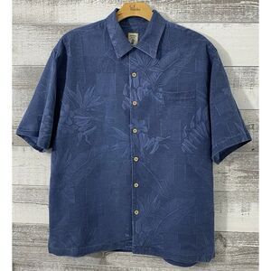 Jamaica Jaxx Hawaiian Shirt 100% Silk Men's XL Blue Tropical Button Down Beach